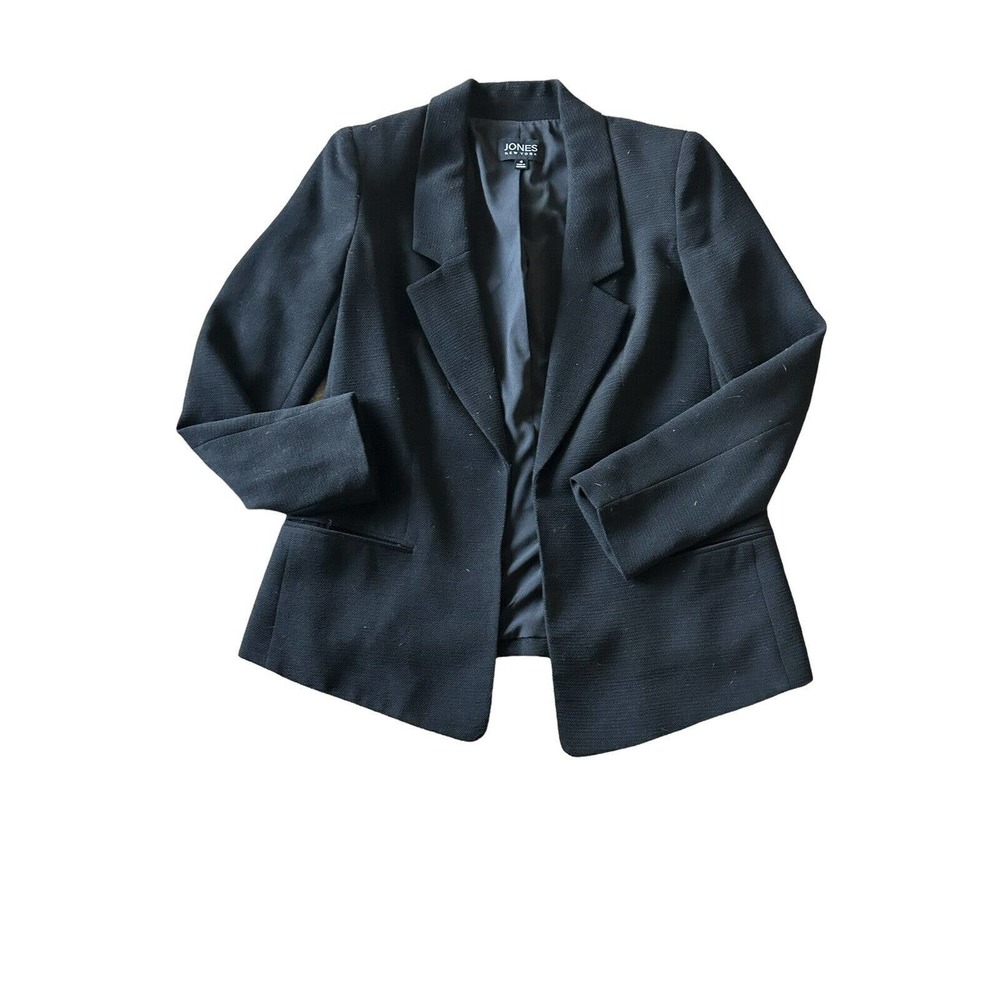 Jones New York Black Textured Knit Lined Blazer Career Casual Open Front Size 4